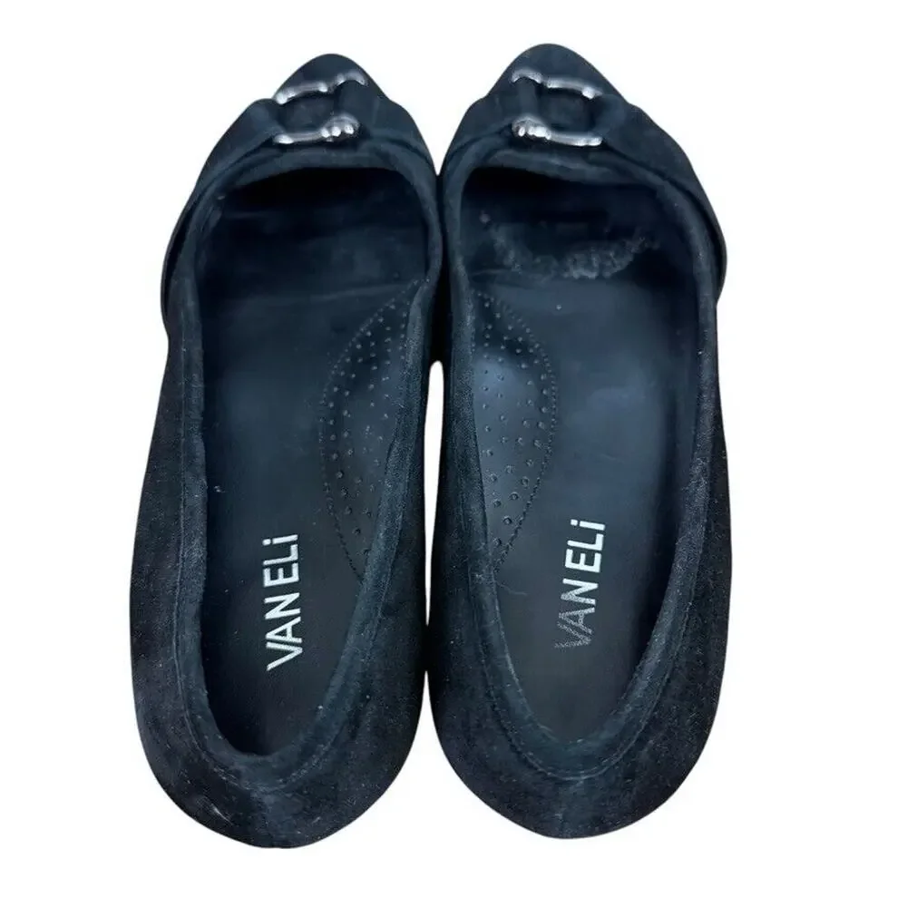 Vaneli Van Eli Kemen Women Black Suede Leather Slip On Flats Shoes Point Toe 9W